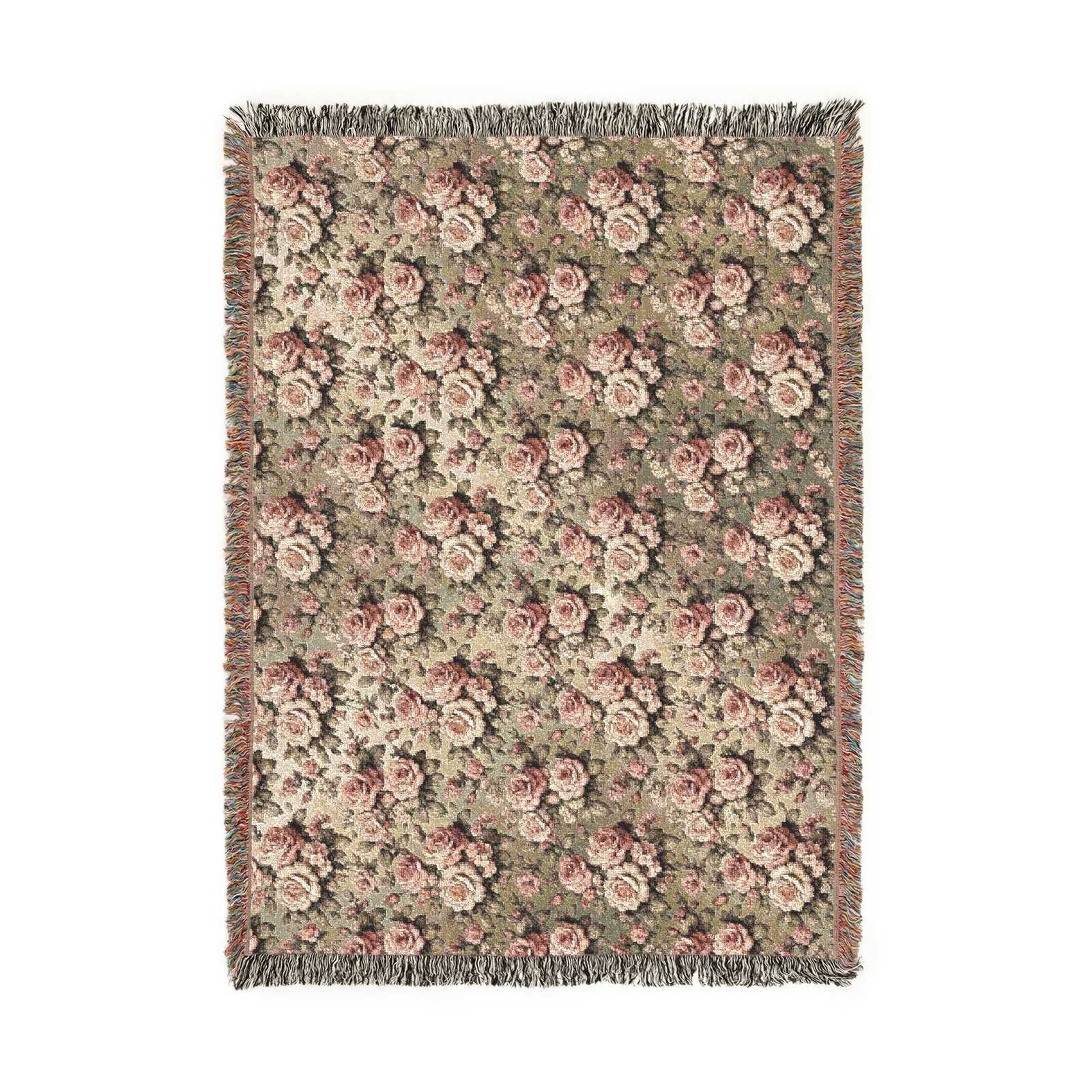 Vintage Rose Woven Throw Blanket | Floral Tapestry in Dusty Pink & Gold or Romantic Pink & Black - Image 4