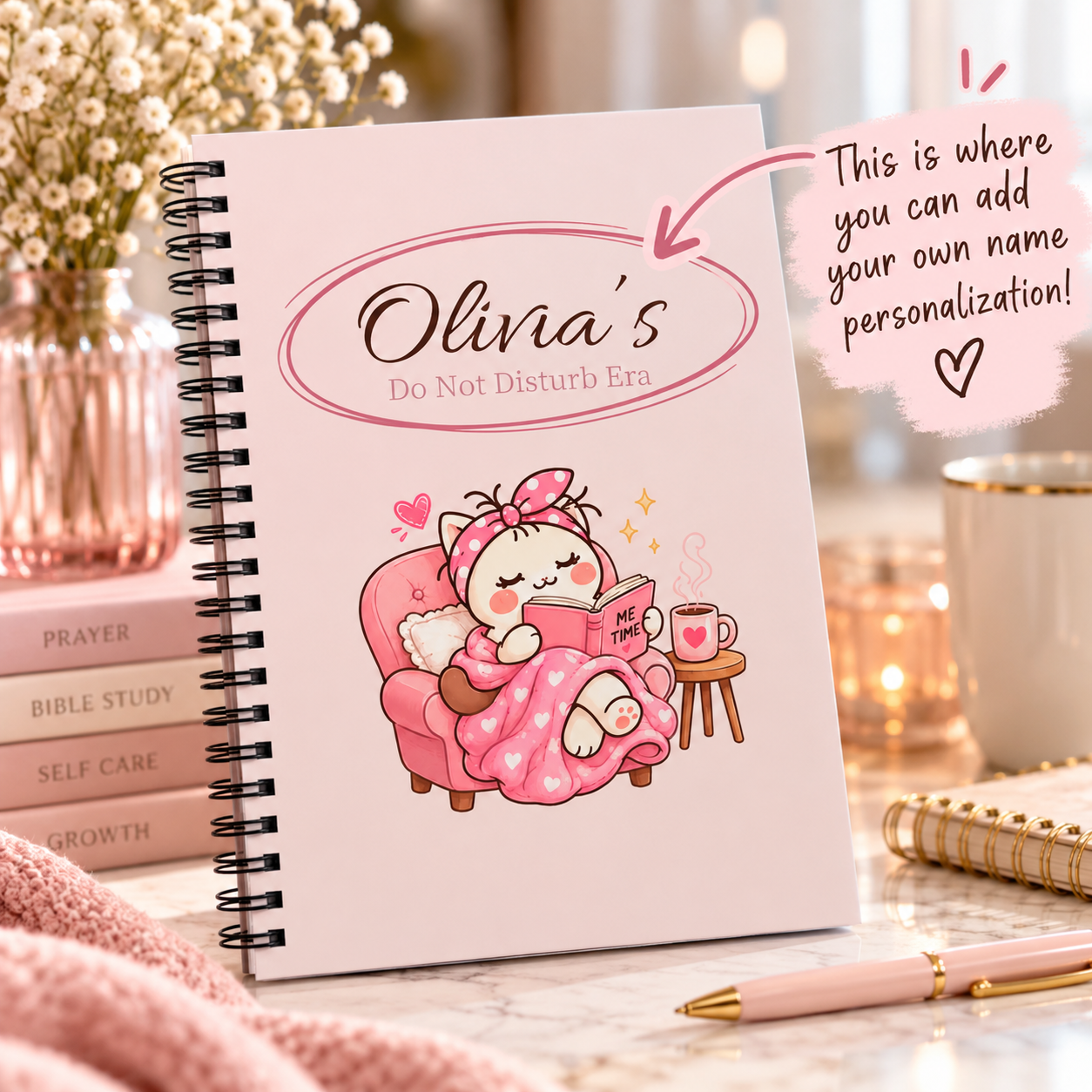 Personalized Do Not Disturb Era Journal – Cute Pink Kitty Notebook, Custom Name Gift for Her - Image 6