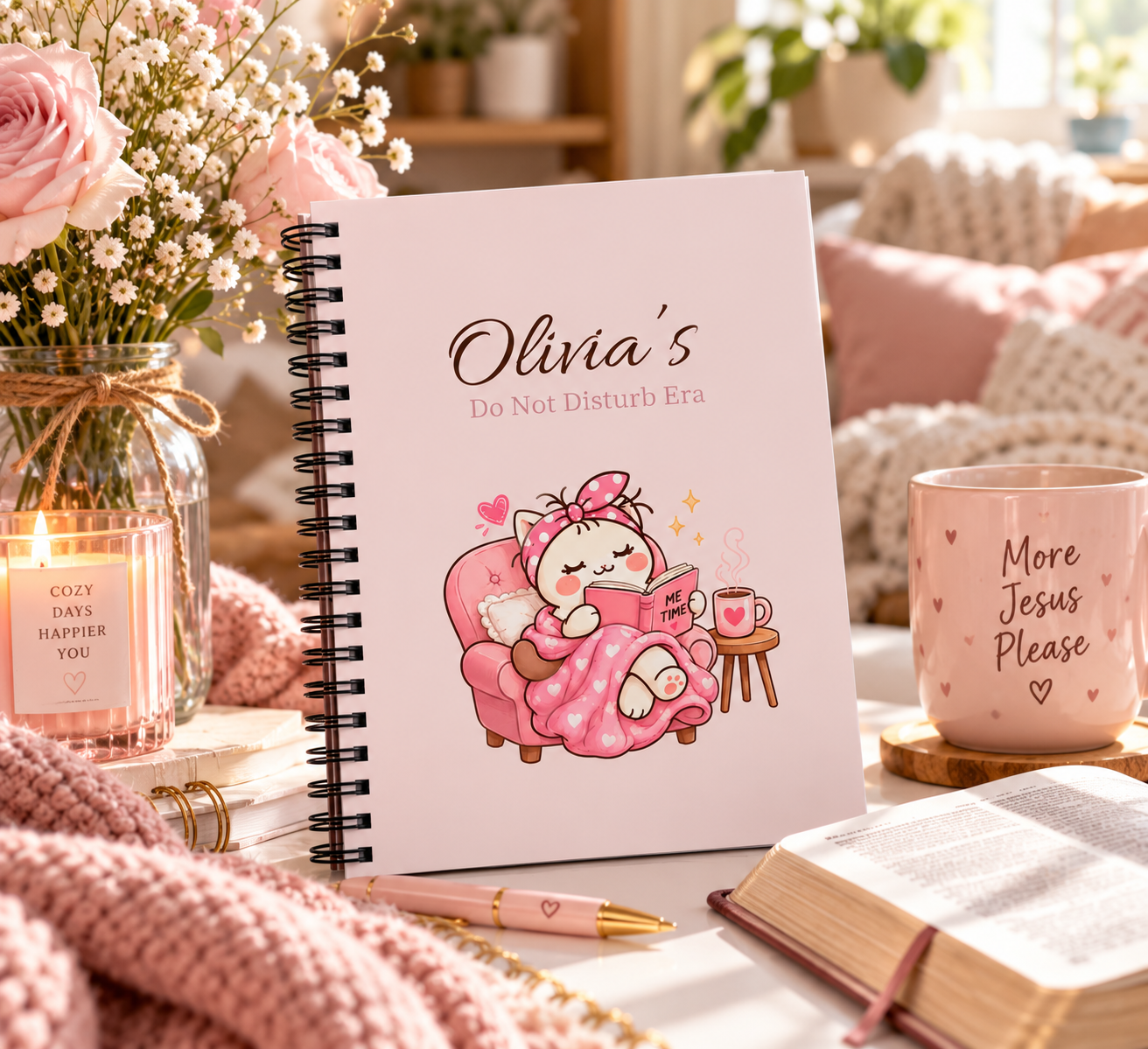 Personalized Do Not Disturb Era Journal – Cute Pink Kitty Notebook, Custom Name Gift for Her