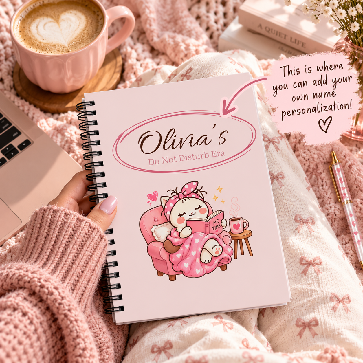 Personalized Do Not Disturb Era Journal – Cute Pink Kitty Notebook, Custom Name Gift for Her - Image 7