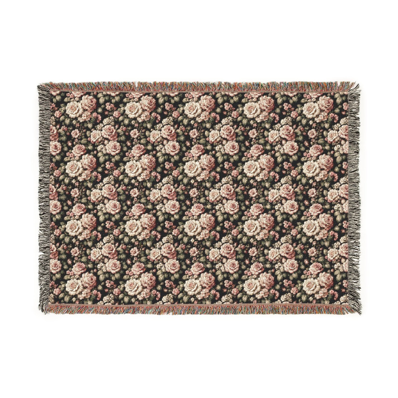 Vintage Rose Woven Throw Blanket | Floral Tapestry in Dusty Pink & Gold or Romantic Pink & Black - Image 7