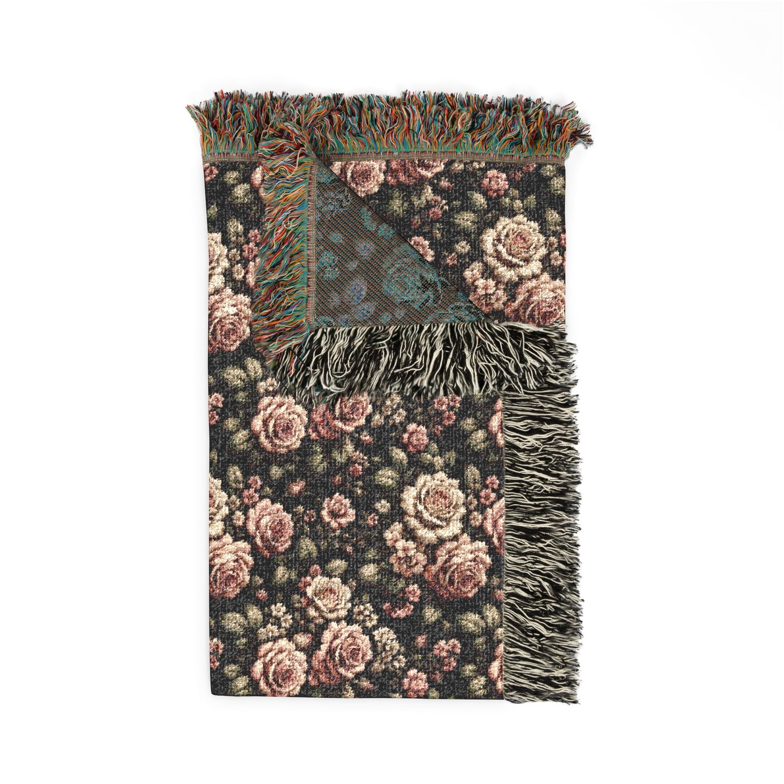 Vintage Rose Woven Throw Blanket | Floral Tapestry in Dusty Pink & Gold or Romantic Pink & Black - Image 9