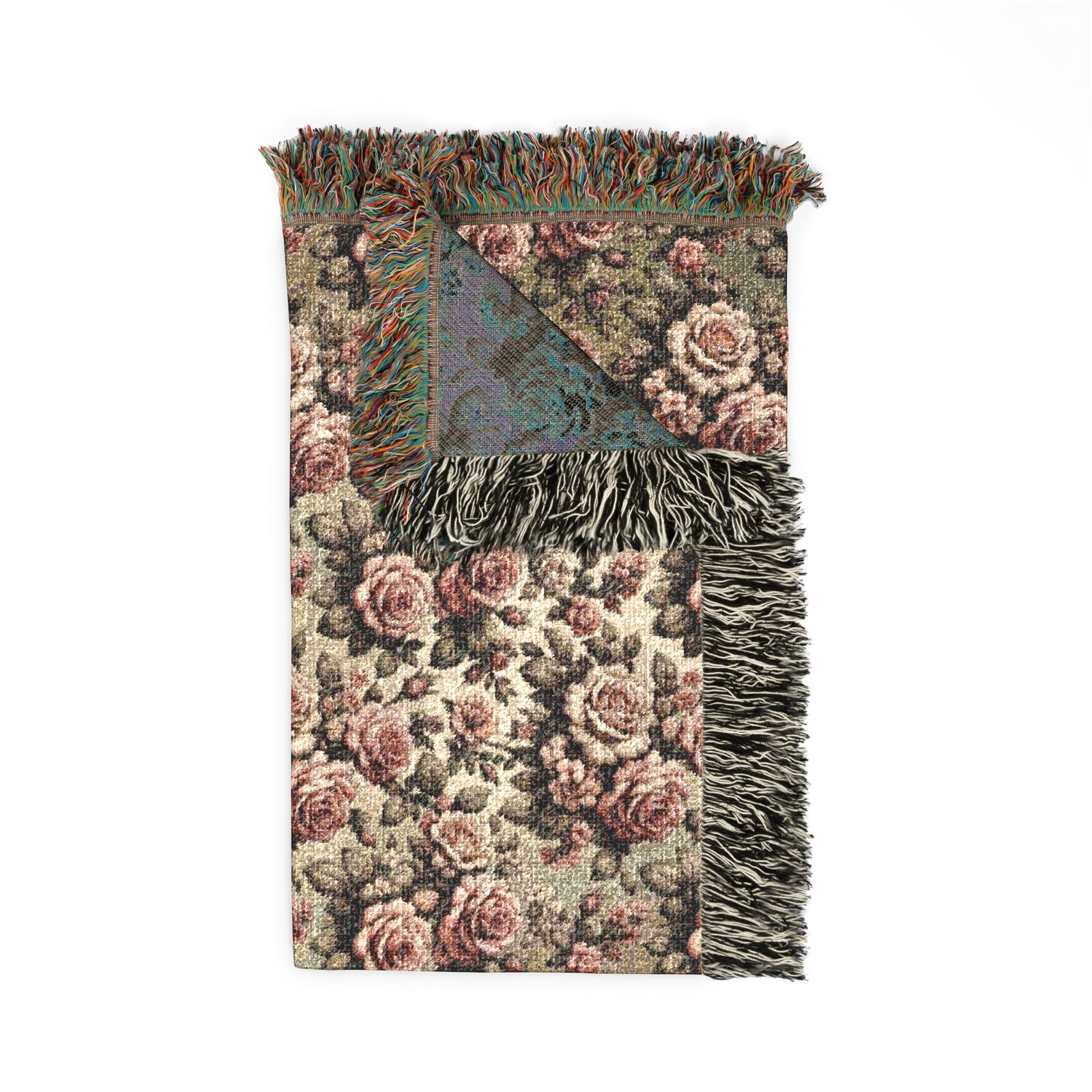 Vintage Rose Woven Throw Blanket | Floral Tapestry in Dusty Pink & Gold or Romantic Pink & Black - Image 3