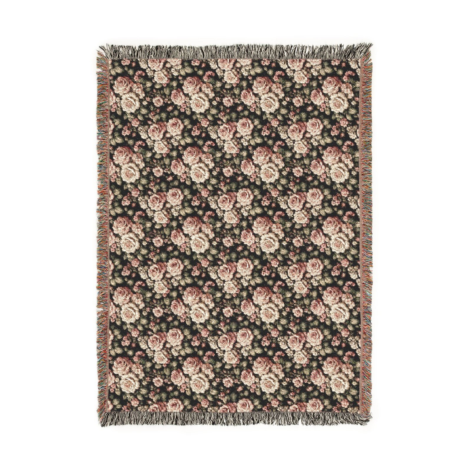 Vintage Rose Woven Throw Blanket | Floral Tapestry in Dusty Pink & Gold or Romantic Pink & Black - Image 10