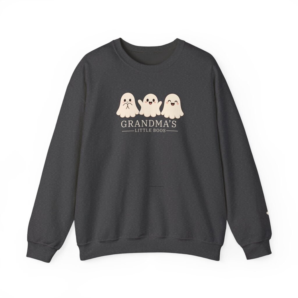 Grandma's Little Boos personalized Halloween sweatshirt with 3 ghosts